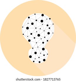 Lamp bulb design with connecting dots in circle icon. Internet technology icon triangle polygonal network concept. Polygon wireframe connected point illustration. Tech lightbulb logo designs concept.