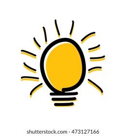 Lamp bulb doodle on white background