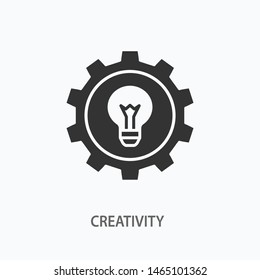 Lamp bulb with gear vector icon. Black illustration isolated on white. Simple pictogram for graphic and web design.
