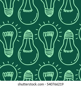 Lamp bulb hand drawn seamless pattern design. Light bulbs icon. Concept of big ideas inspiration, innovation.  Isolated. Vector illustration.  Idea symbol. Vector. sketch. Hand-drawn doodle sign.