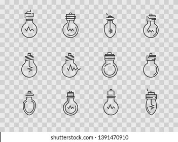 Lamp bulb icons set. Thin line design.