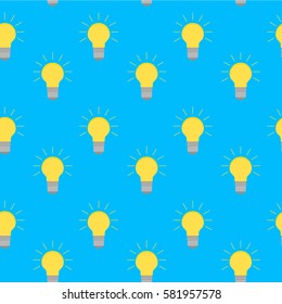 Lamp bulb idea seamless pattern. Energy light, solution and idea background. Vector illustration