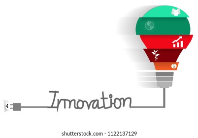 lamp bulb innovation idea step info graphics, people, tree, finance graph, earth and coin icon, with white background, vector art and illustration, success step concept.
