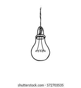 Lamp bulb isolated over white background. Light icon. Doodle line hand drawn sketch illustration