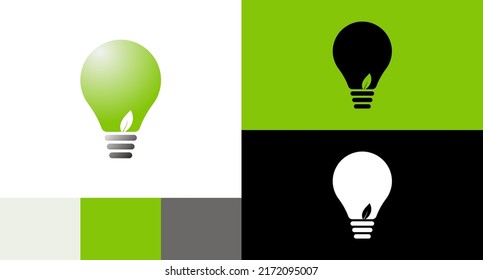 Lamp Bulb with Leaf Inside Natural Energy Logo Design Concept 