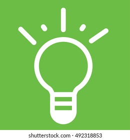 lamp bulb light idea icon white simple on green background