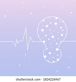 Lamp bulb low poly design with connecting dots, stars. Internet technology icon triangle polygonal network concept. Polygon wireframe connected point illustration. Tech lightbulb logo designs concept.