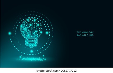  Bombilla en el fondo de la tecnología. Fondo horizontal de la estructura alambrada. Tecnología de Internet de alta velocidad abstracta azul.