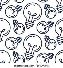 Lamp Bulb Seamless Pattern. Creative Success Idea Background. Innovation ornament for business startup, technology, science. Design element of invention, study, imagination and creativity. Vector