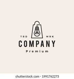 lamp bulb shop shopping bag hipster vintage logo vector icon illustration