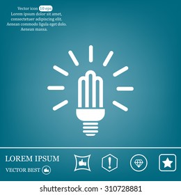 Lamp bulb vector flat icon with light rays. Black outline contour style symbol.