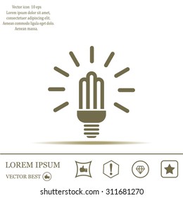 Lamp bulb vector flat icon with light rays. Black outline contour style symbol.