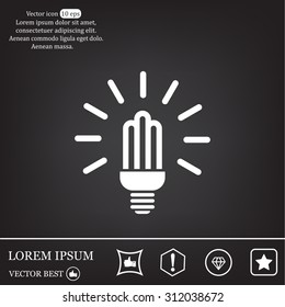 Lamp bulb vector flat icon with light rays. Black outline contour style symbol.