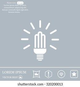 Lamp bulb vector flat icon with light rays. Black outline contour style symbol.