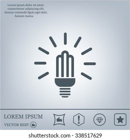 Lamp bulb vector flat icon with light rays. Black outline contour style symbol.