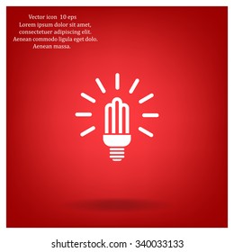 Lamp bulb vector flat icon with light rays. Black outline contour style symbol.