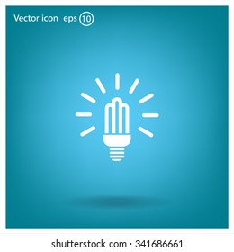 Lamp bulb vector flat icon with light rays. Black outline contour style symbol.