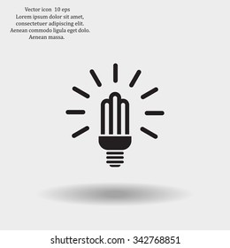 Lamp bulb vector flat icon with light rays. Black outline contour style symbol.