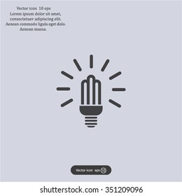 Lamp bulb vector flat icon with light rays. Black outline contour style symbol.