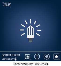 Lamp bulb vector flat icon with light rays. Black outline contour style symbol.