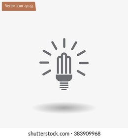 Lamp bulb vector flat icon with light rays. Black outline contour style symbol.