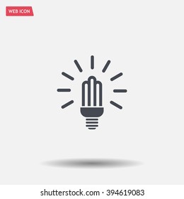 Lamp bulb vector flat icon with light rays. Black outline contour style symbol.