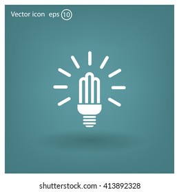 Lamp bulb vector flat icon with light rays. Black outline contour style symbol.
