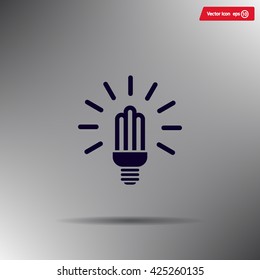 Lamp bulb vector flat icon with light rays. Black outline contour style symbol.