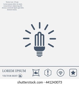 Lamp bulb vector flat icon with light rays. Black outline contour style symbol.