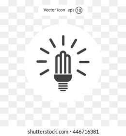Lamp bulb vector flat icon with light rays. Black outline contour style symbol.