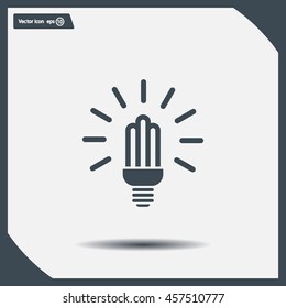 Lamp bulb vector flat icon with light rays. Black outline contour style symbol.