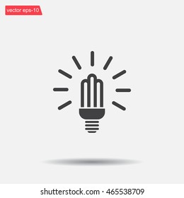 Lamp bulb vector flat icon with light rays. Black outline contour style symbol.