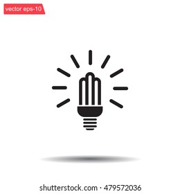 Lamp bulb vector flat icon with light rays. Black outline contour style symbol.