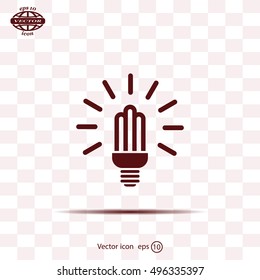 Lamp bulb vector flat icon with light rays. Black outline contour style symbol.