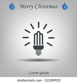 Lamp bulb vector flat icon with light rays. Black outline contour style symbol.