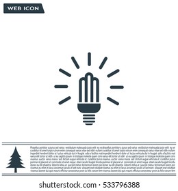 Lamp bulb vector flat icon with light rays. Black outline contour style symbol.