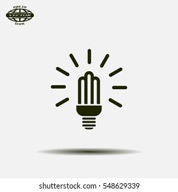 Lamp bulb vector flat icon with light rays. Black outline contour style symbol.