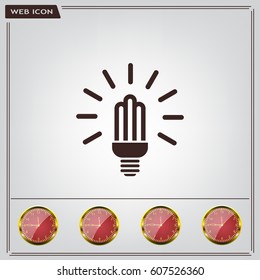 Lamp bulb vector flat icon with light rays. Black outline contour style symbol.