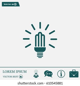 Lamp bulb vector flat icon with light rays. Black outline contour style symbol.