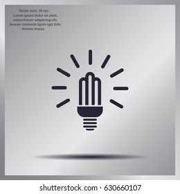 Lamp bulb vector flat icon with light rays. Black outline contour style symbol.
