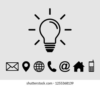Lamp bulb vector icon isolated, with contact us set icon