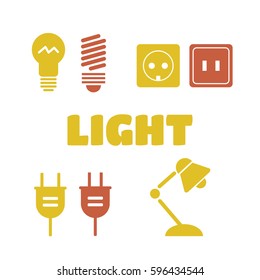 Lamp and bulbs black vector icons set. Electrical symbols. Bulb energy, electric lamp icon