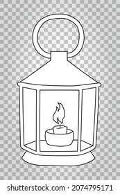 Lámpara con una vela adentro. Icono de dibujo. Ilustración vectorial. Aislado. 