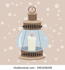 Lamp with candle - vector graphics