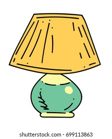 Lamp cartoon hand drawn image. Original colorful artwork, comic childish style drawing.