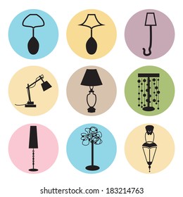 lamp, chandelier colorful icons vector