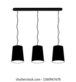 Lamp chandelier for three ceiling black on a white background. Vector illustration for your design.