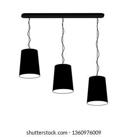 Lamp chandelier for three ceiling black on a white background. Vector illustration for your design.
