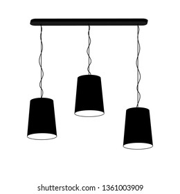 Lamp chandelier for three ceiling black on a white background. Vector illustration for your design.