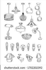 lamp chandelier vector sketch set	
